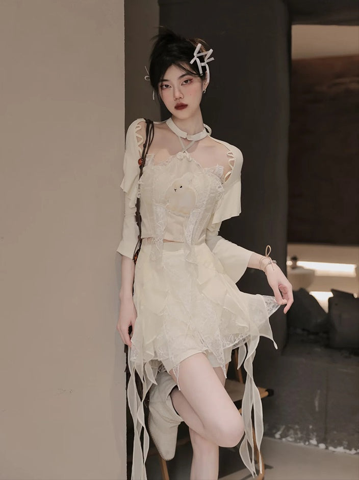 Chinese Style Two-piece Top & Jacquard Skirt