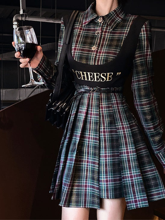 Fake Two-piece Plaid Shirt Dress