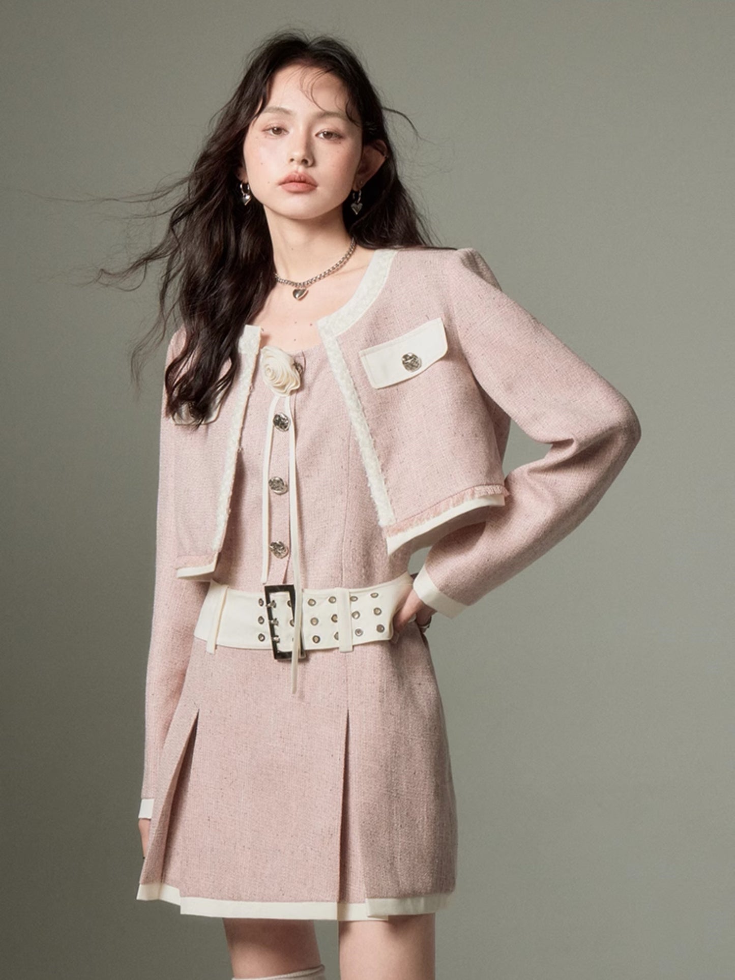 Chic Tweed Short Jacket & Slip Skirt