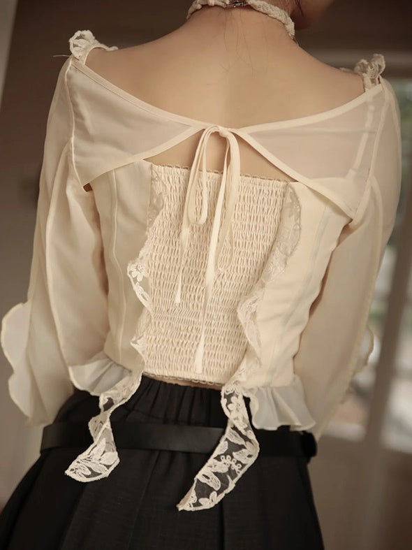 Embroidered Lace Stitch Pullover & Removable Sleeve Corset Top