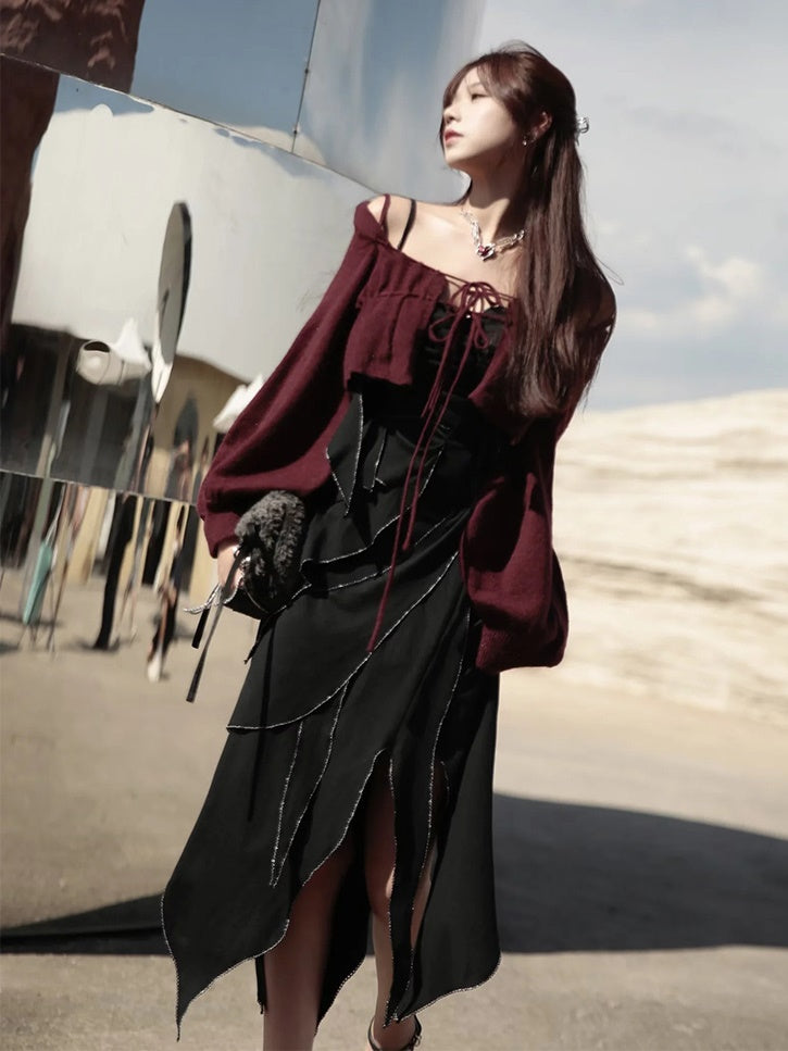 Knitted Camisole & Short Cardigan Set-up