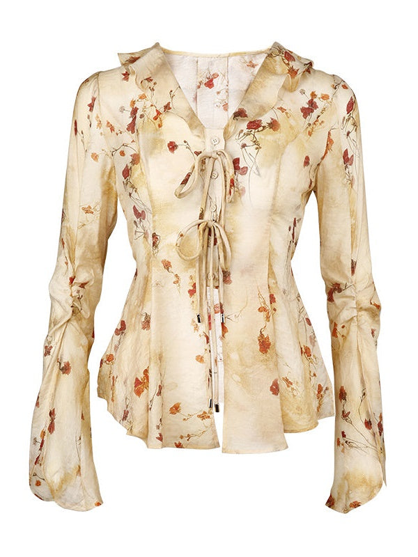 Floral Printed Strap Fake Layered Dress & Shirt