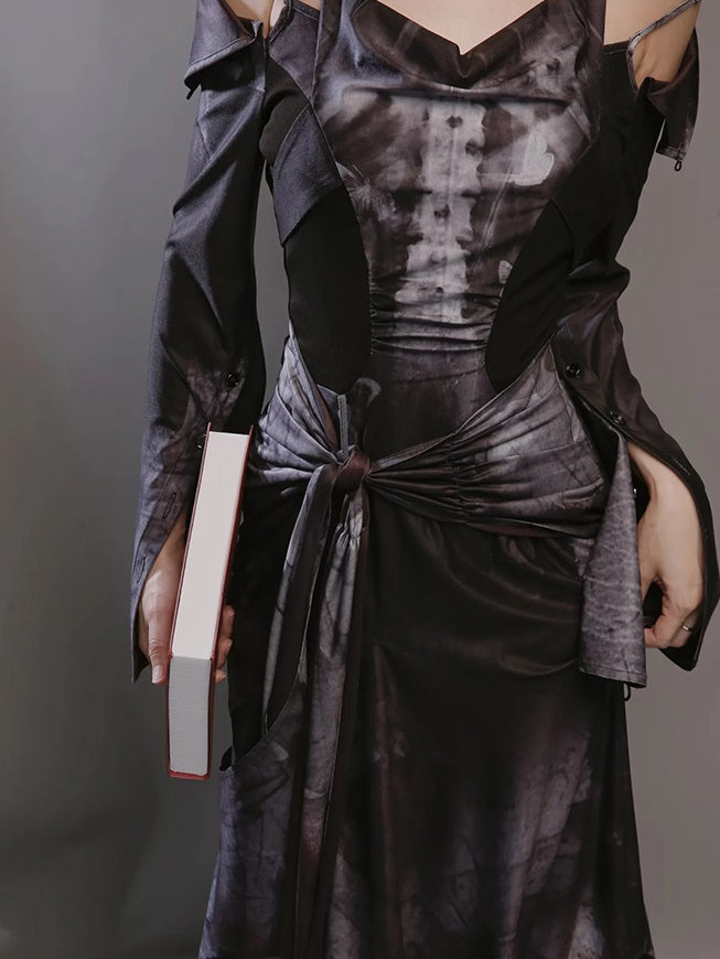 Butterfly Print Halterneck Dress & Flare Sleeve Cardigan
