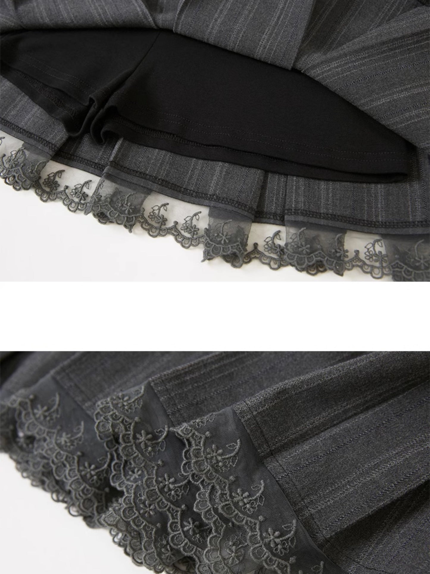 Belt Design Lace Pleated Skirt