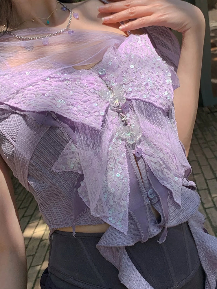Butterfly Fairy Asummetry Lace Tops
