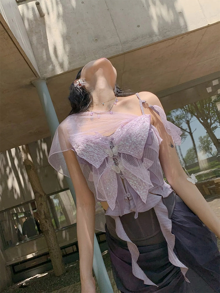 Butterfly Fairy Asummetry Lace Tops