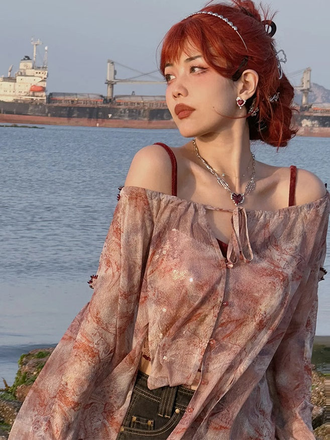 Sequin Camisole & Sheer Cardigan Set-up & Sequin Fishtail Skirt