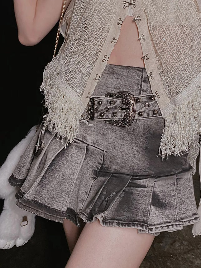 Y2k Pleated Denim Skirt Pants