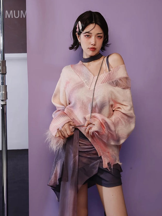 Gradation V-neck Loose Sweater & Camisole