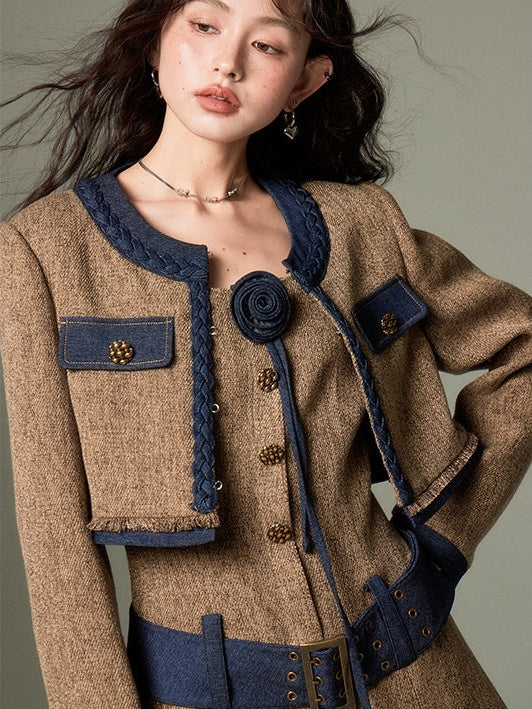 Chic Tweed Short Jacket & Slip Skirt