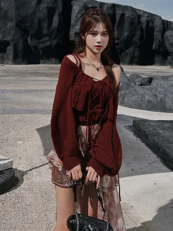 Knitted Camisole & Short Cardigan Set-up
