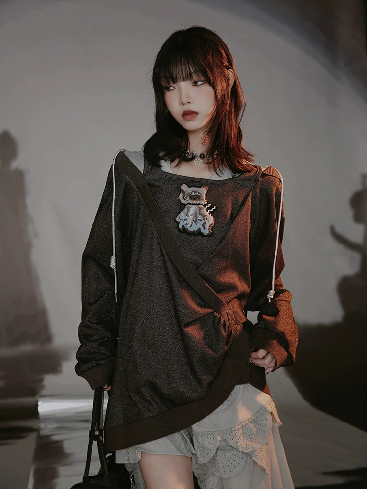 Cat Design Layered Style Loose Top & Switching Design One-piece