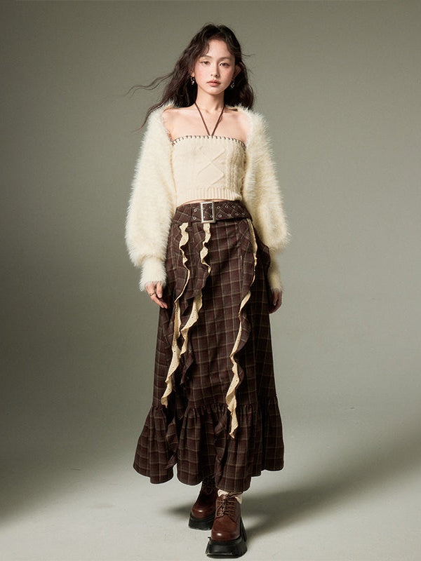Hanging Neck Tube Top & Shawl Cardigan Set-up