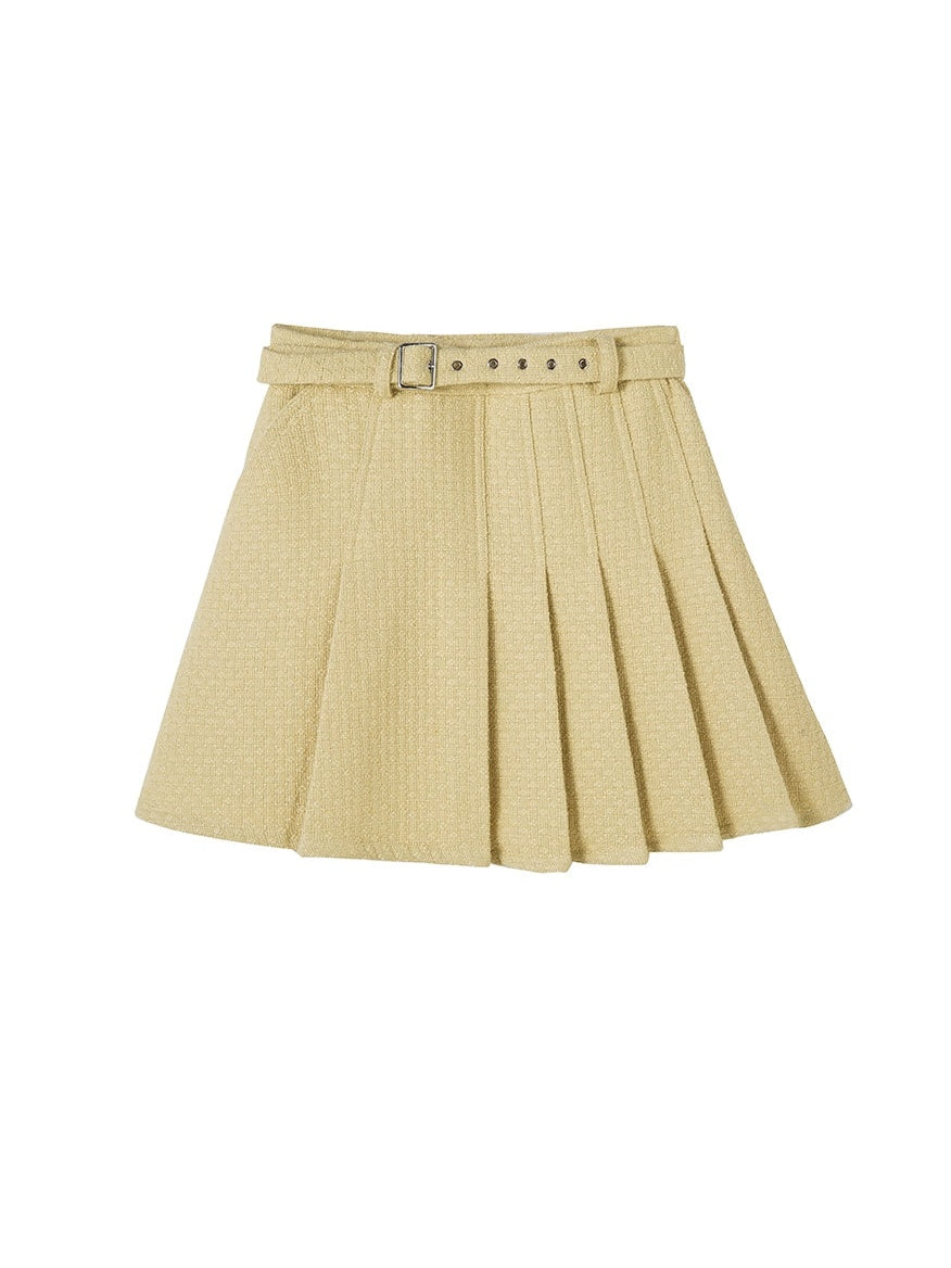 No-Collar Jacket & Vest & High-waisted Pleated Skirt