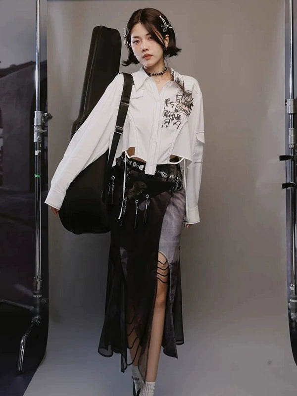 Punk Style Layered Design Top & Butterfly Mermaid Skirt