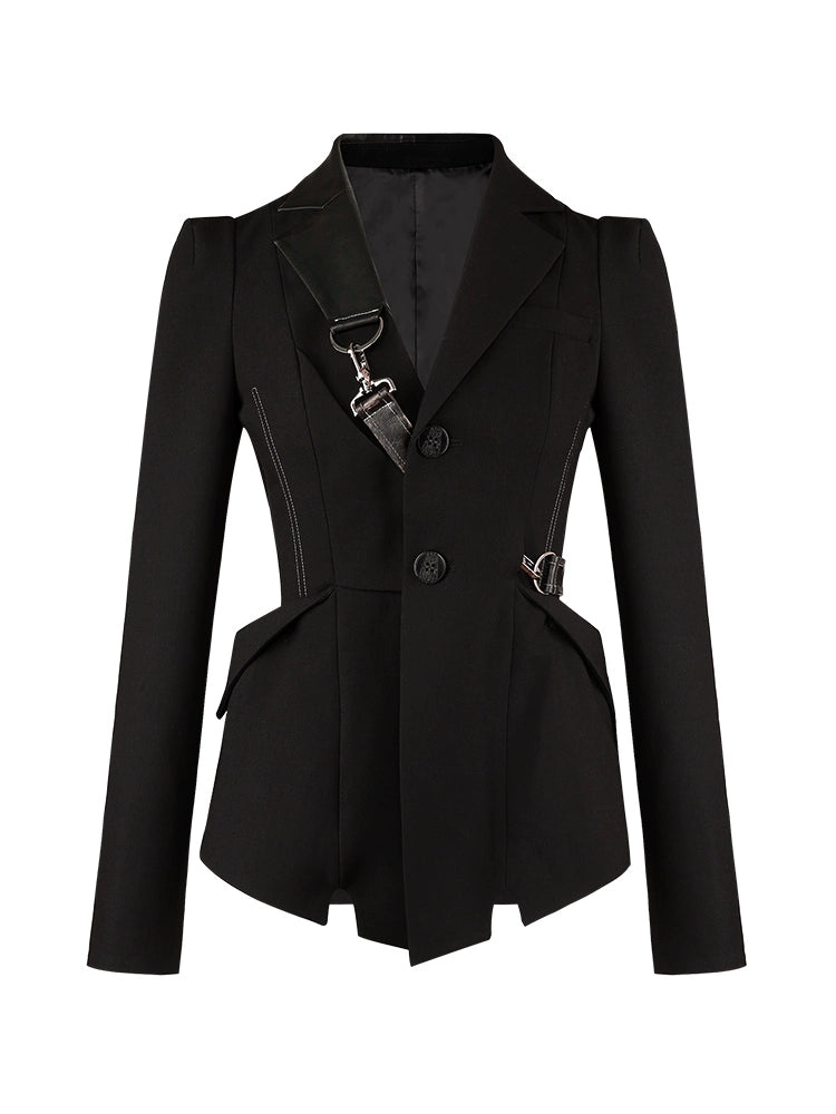Strap Design Waist Slim Street Jacket