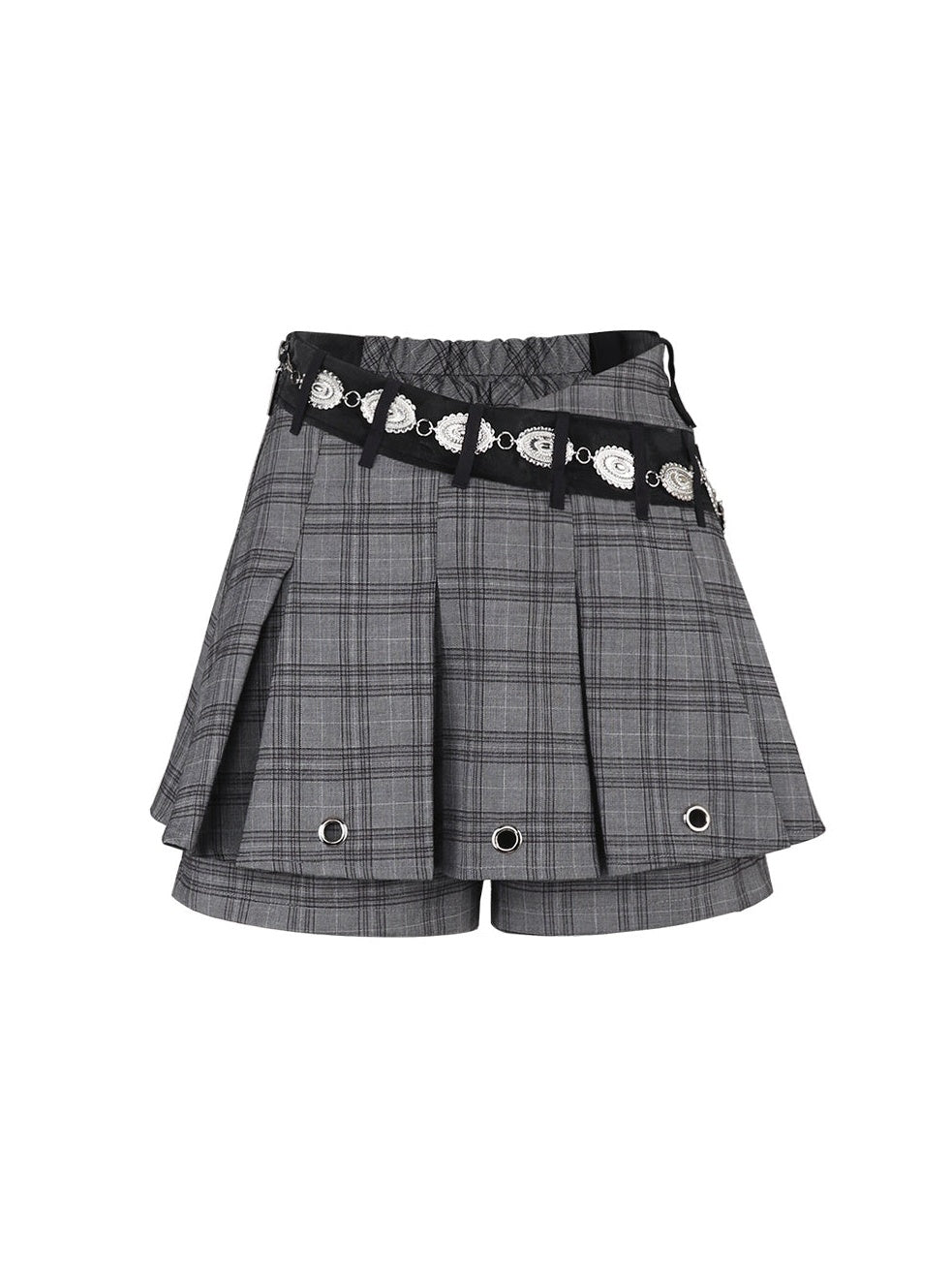 Graffiti Printed Plaid Loose Jacket & Pleated Culottes & Vest & Belt