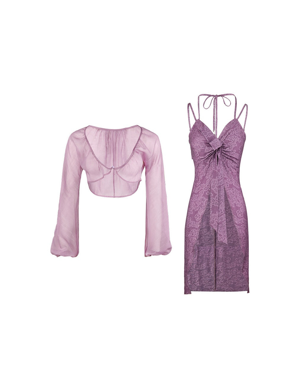 Sheer Short Top & Sling Set & Printed Skirt
