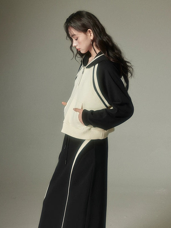Half-ZIP Hooded Sweat Pullover& Line Skirt