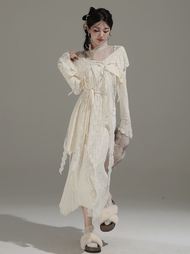 Fairy Style Mermaid Slip Dress & Asymmetry Lace Top & Belt