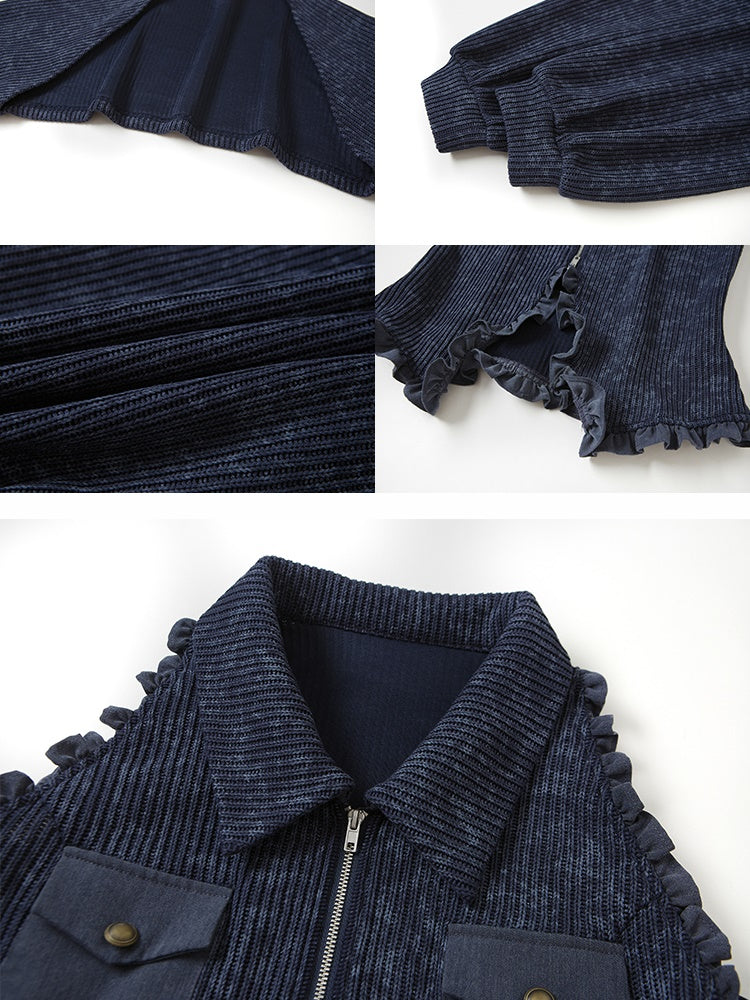 Polo Collar Knitted Sleeveless Top ＆ Shawl Cardigan Set-up