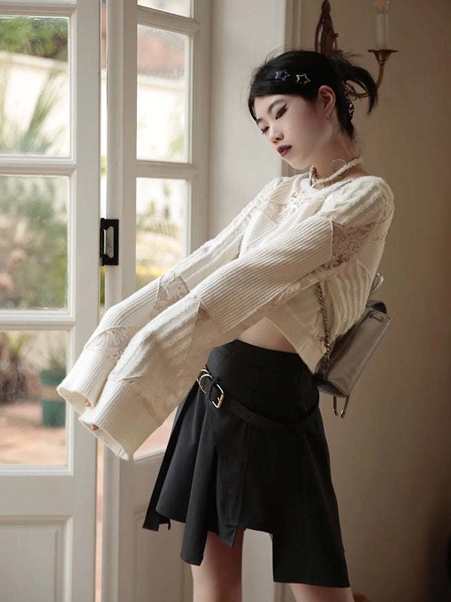 Embroidered Lace Stitch Pullover & Removable Sleeve Corset Top