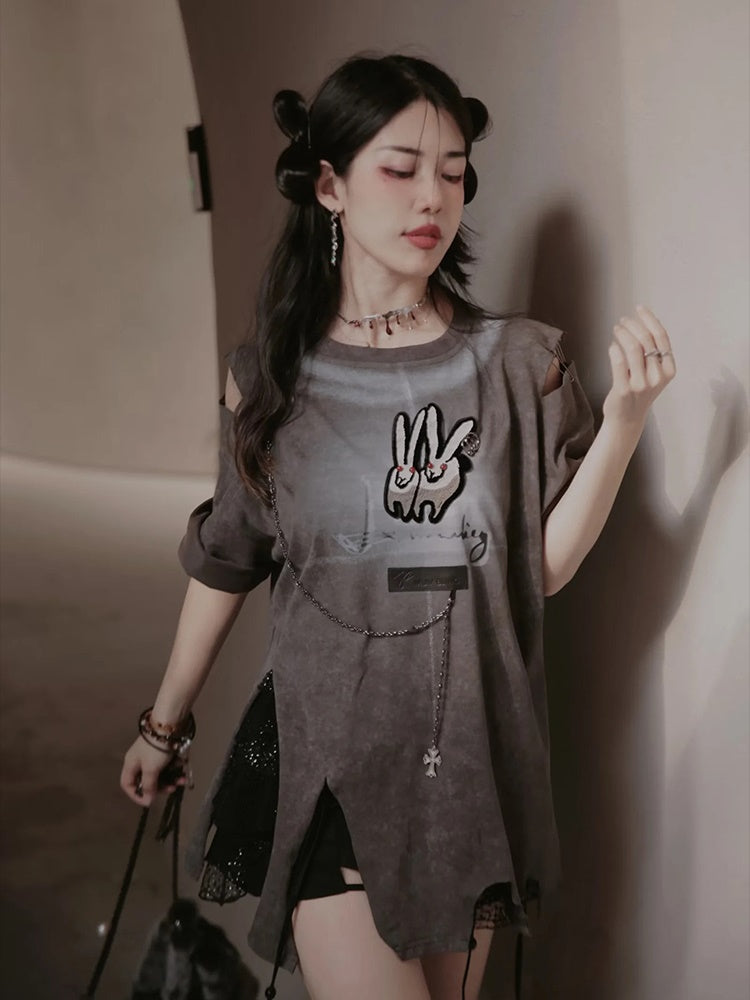 Bunny Length T-Shirt & Black Lace Set-up