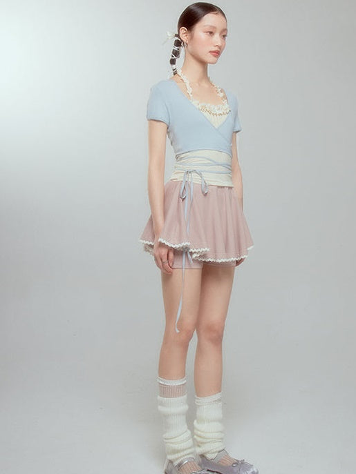 Halter-neck Frill Camisole & Strap Short Cardigan Set-up
