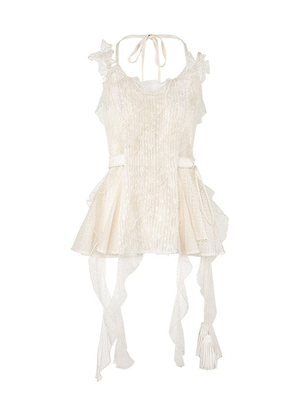 Frill Stitch Sleeveless Top & Irregular Flare Skirt