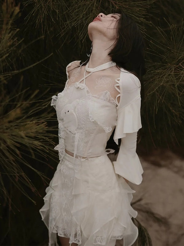 Chinese Style Two-piece Top & Jacquard Skirt