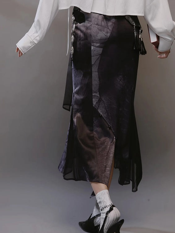 Punk Style Layered Design Top & Butterfly Mermaid Skirt