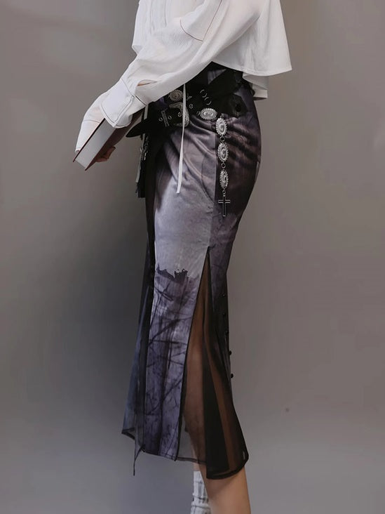 Punk Style Layered Design Top & Butterfly Mermaid Skirt