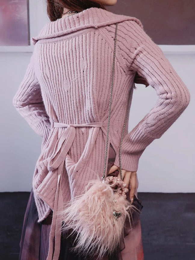 Large Lapel Off-Shoulder Cardigan