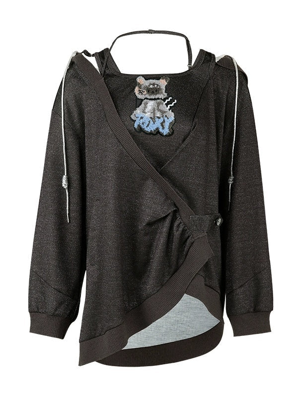 Cat Design Layered Style Loose Top & Switching Design One-piece