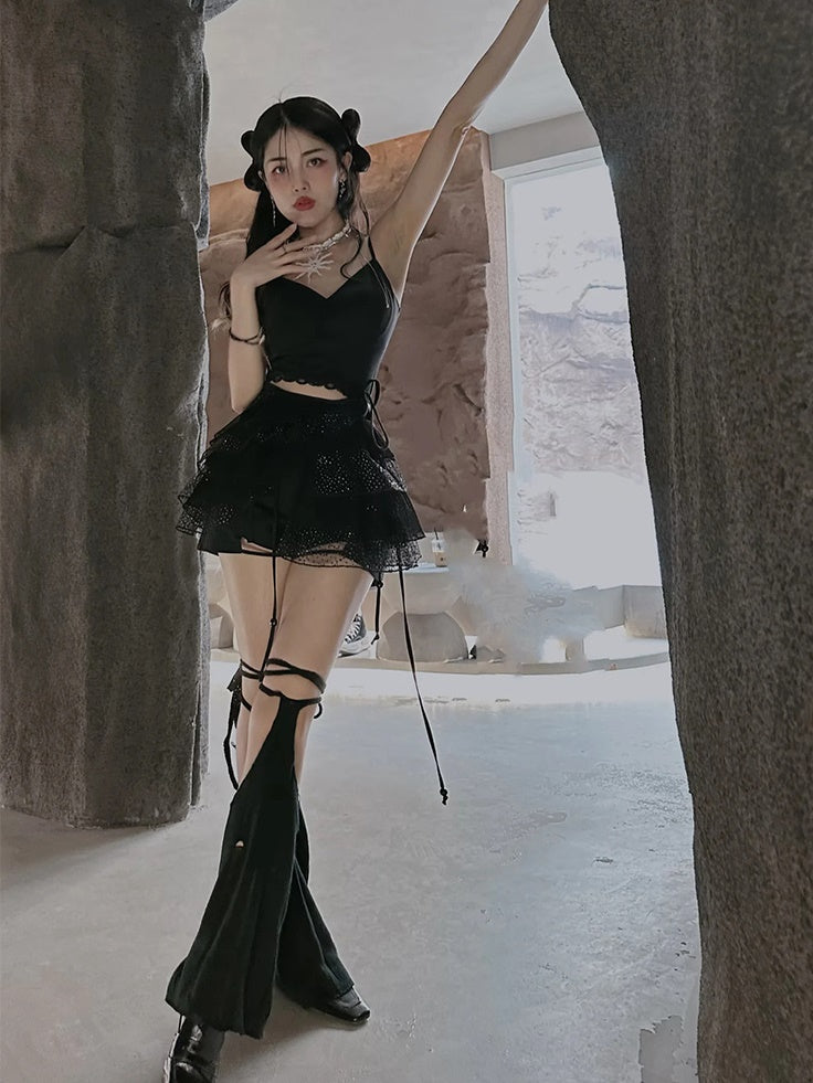 Bunny Length T-Shirt & Black Lace Set-up
