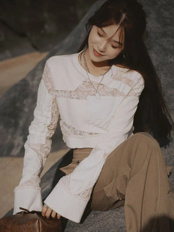 Embroidered Lace Stitch Pullover & Removable Sleeve Corset Top