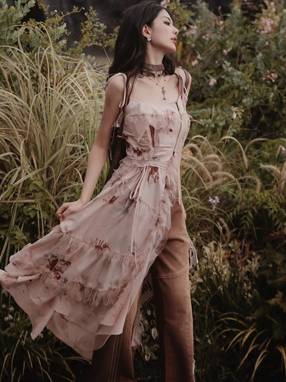 Exotic Print Set-up & Sling Dress & Culottes & Sheer Shirt