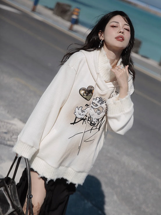Dragon Embroidery Hooded Sweat & Neck Warmer