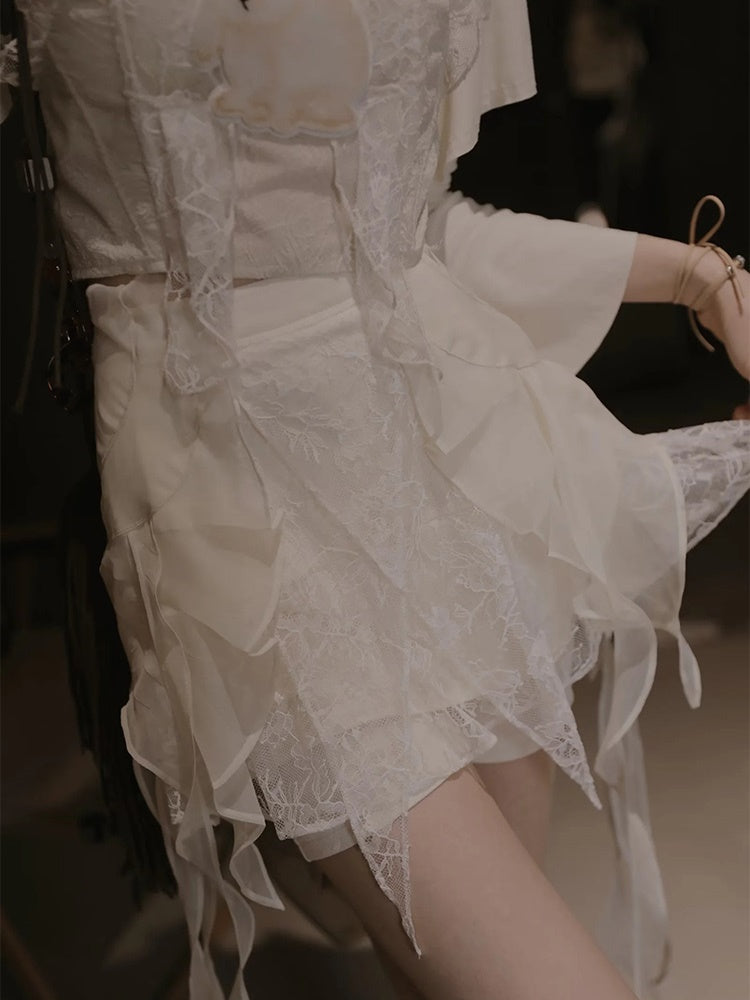 Chinese Style Two-piece Top & Jacquard Skirt