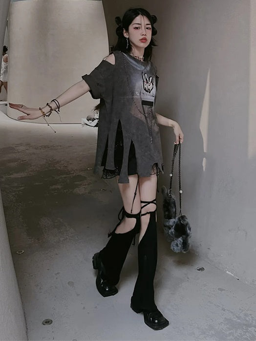 Bunny Length T-Shirt & Black Lace Set-up