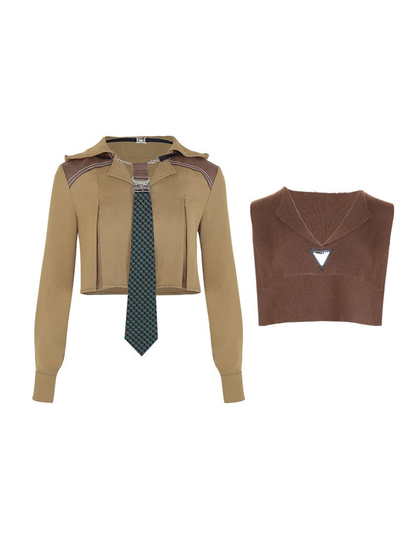 Hooded Shirt with Tie & Short Vest