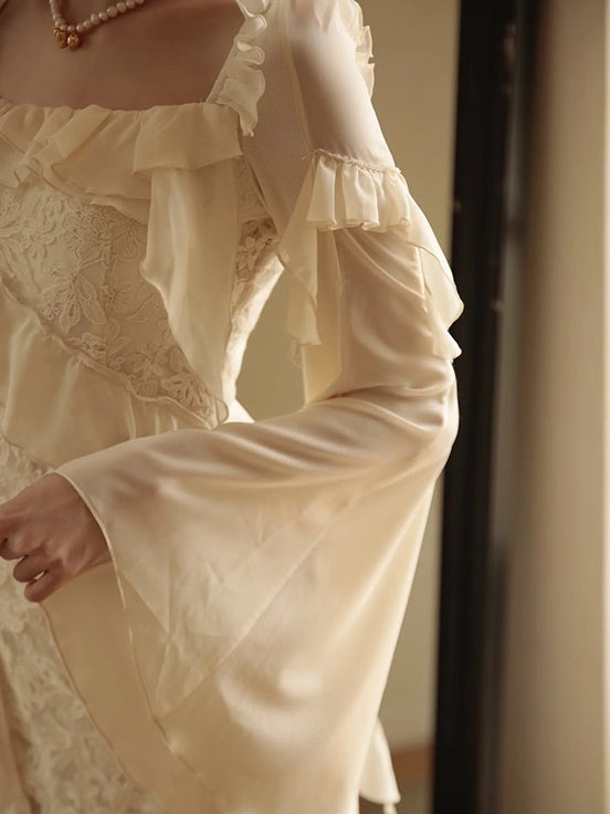 Asymmetry Ruffle Fairy Embroidered Fishtail Dress