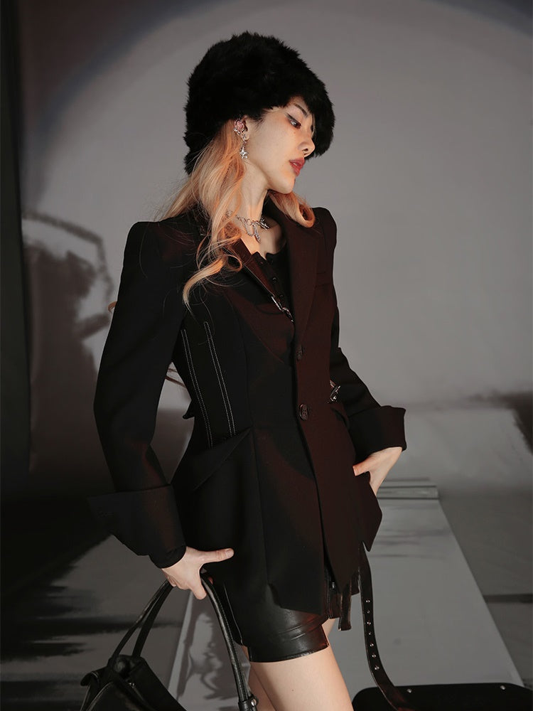 Strap Design Waist Slim Street Jacket
