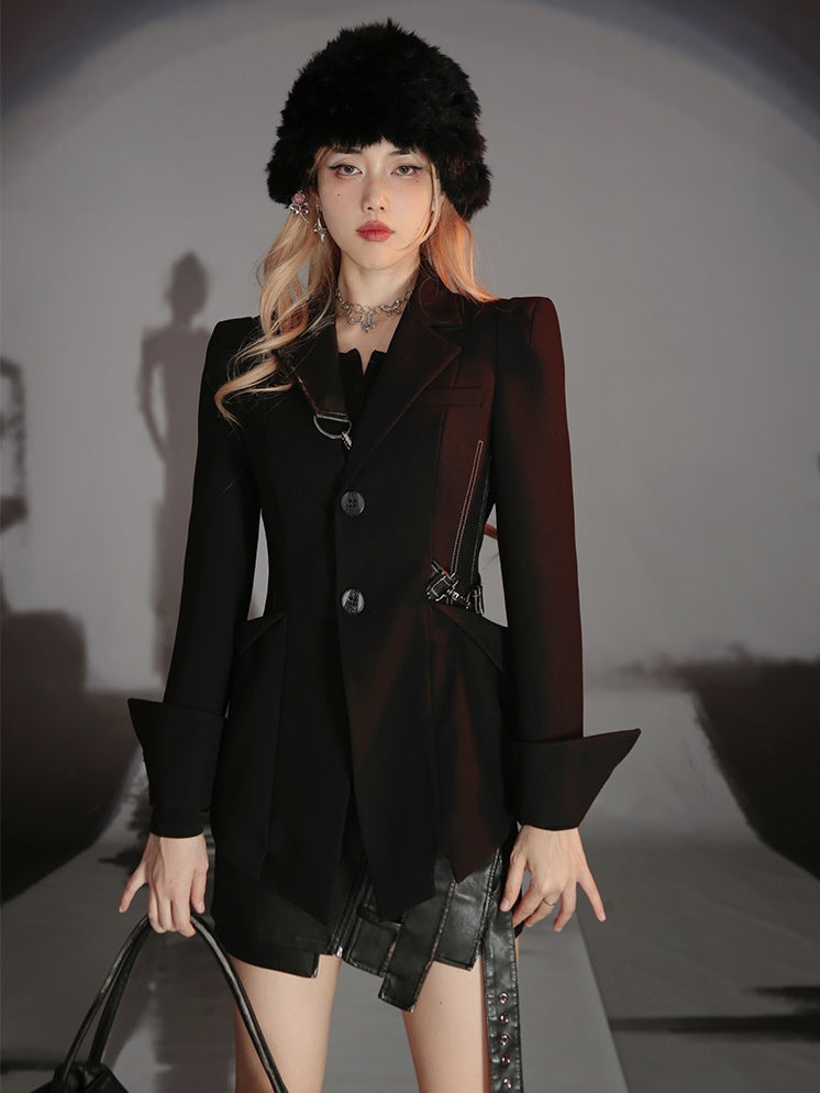 Strap Design Waist Slim Street Jacket