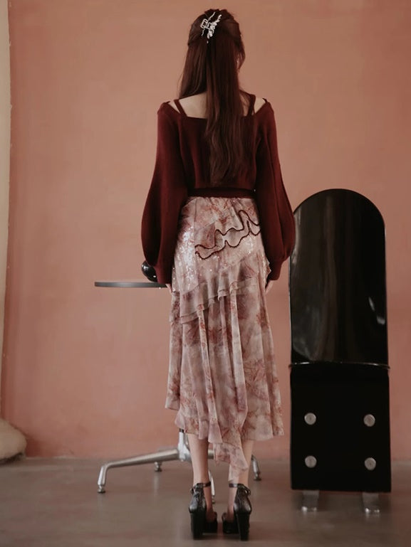 Sequin Camisole & Sheer Cardigan Set-up & Sequin Fishtail Skirt