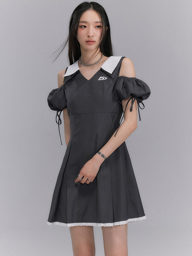 Puff Sleeve Hollow V-neck One-piece