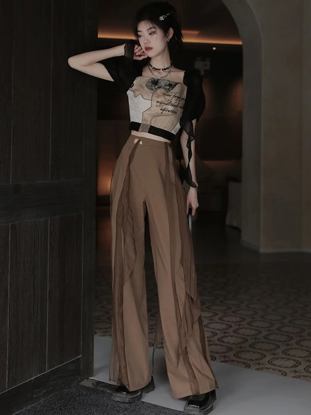 European-style Lace Embroidery Top & Pleat Skirt