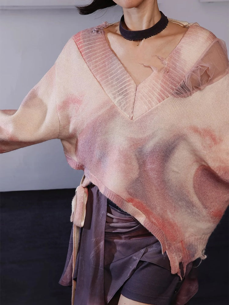 Gradation V-neck Loose Sweater & Camisole