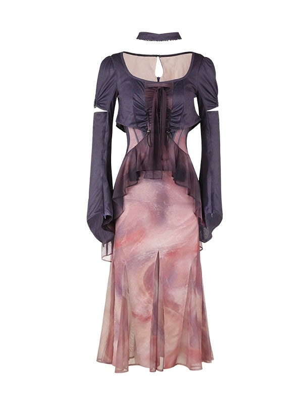 Mermaid Printed Fake Two-piece Dress
