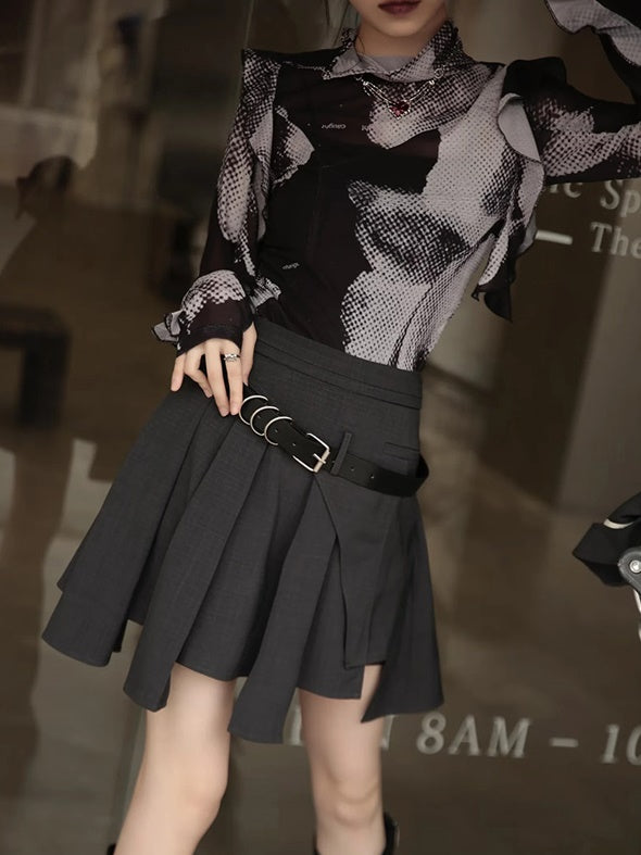 Plaid Wide Shoulder Jacket & Pleated Skirt Pants
